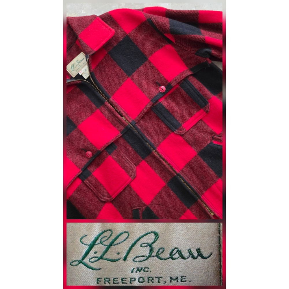 Vtg 60's L.L.Bean Script Wool Hunting Jacket Buffalo Plaid Talon Zip USA Made L